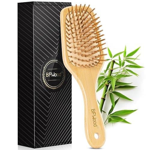 BFWood Bamboo Paddle Hairbrush with Bamboo Bristles for Massaging Scalp - Image 1