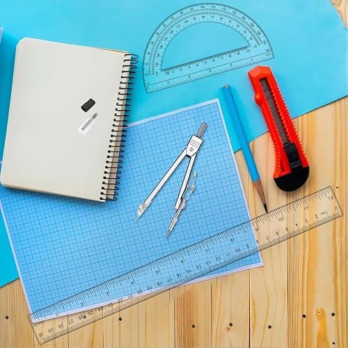 3 Pcs Plastic 12 Inch Ruler, Clear Protractor and Compasses Set for Student Geometry, Durable Transparent Drawing Measuring Rulers for School Office thumbnail 2