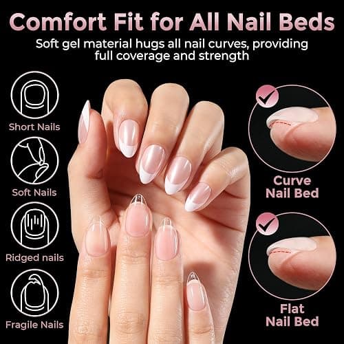 Luckyfairy Short Almond Nail Tips, 240pcs Soft Gel Pre-Shaped Acrylic Fake Nails, Half Matte Full Cover Clear Gelly Press on Flase Nail Tips for Extension Home DIY 12 Sizes Gelly Tips thumbnail 3