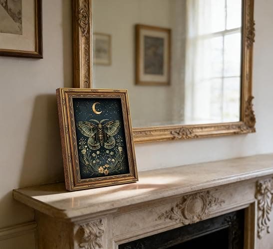 Vintage Gold Framed Butterfly Canvas Wall Art Dark Academia Gothic Moths and Moon Painting Picture Wall Decor Retro Victorian Botanical Insect Flower Poster Print Artwork for Living Room Bedroom thumbnail 4
