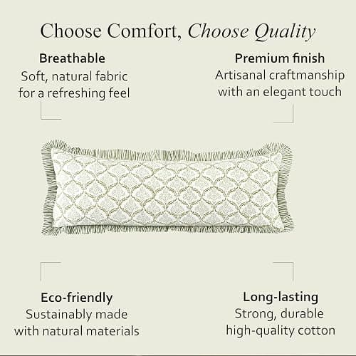CPC Fern Regal Hand Block Print 100% Cotton Ruffle Throw Pillow Cover 14x36 inch with Hidden Zipper Decorative for Couch, Bed, Sofa, Farmhouse, Cottagecore Decor Gift Christmas Fall Thanksgiving thumbnail 9