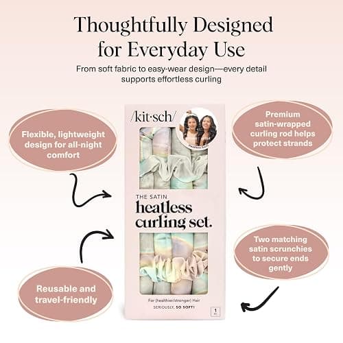 Kitsch Satin Heatless Curling Set – Heatless Curls Overnight with 34" Hair Curler & 2 Satin Scrunchies – Comfortable Hair Curlers to Sleep In for Frizz-Free, No Heat Damage Styling - Aura thumbnail 4