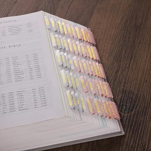 Thinkor Reposition Gold Foil Laminated Bible Tabs, Large Print Stickers, Easy to Read and Apply Bible Tabs for Women and Man (Pearl Gold Foil) thumbnail 2