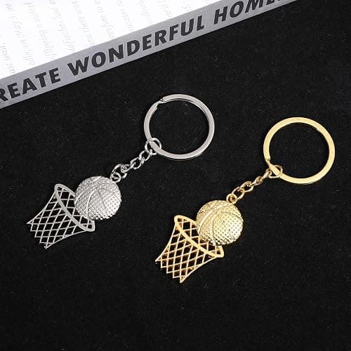 YQQYG 2 PCS Basketball Keyring, Metal Basketball Hoop Keyring, Gold Balls Keychain Silver Sports Keychains, Mini Basketball Backpack Gifts for Boys Men thumbnail 3