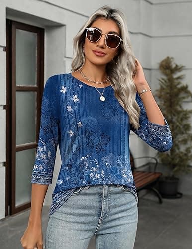 Zeagoo Women's Casual 3/4 Sleeve T-Shirts Round Neck Cute Tunic Tops Basic Tees Blouses Business Work Tee Top thumbnail 5