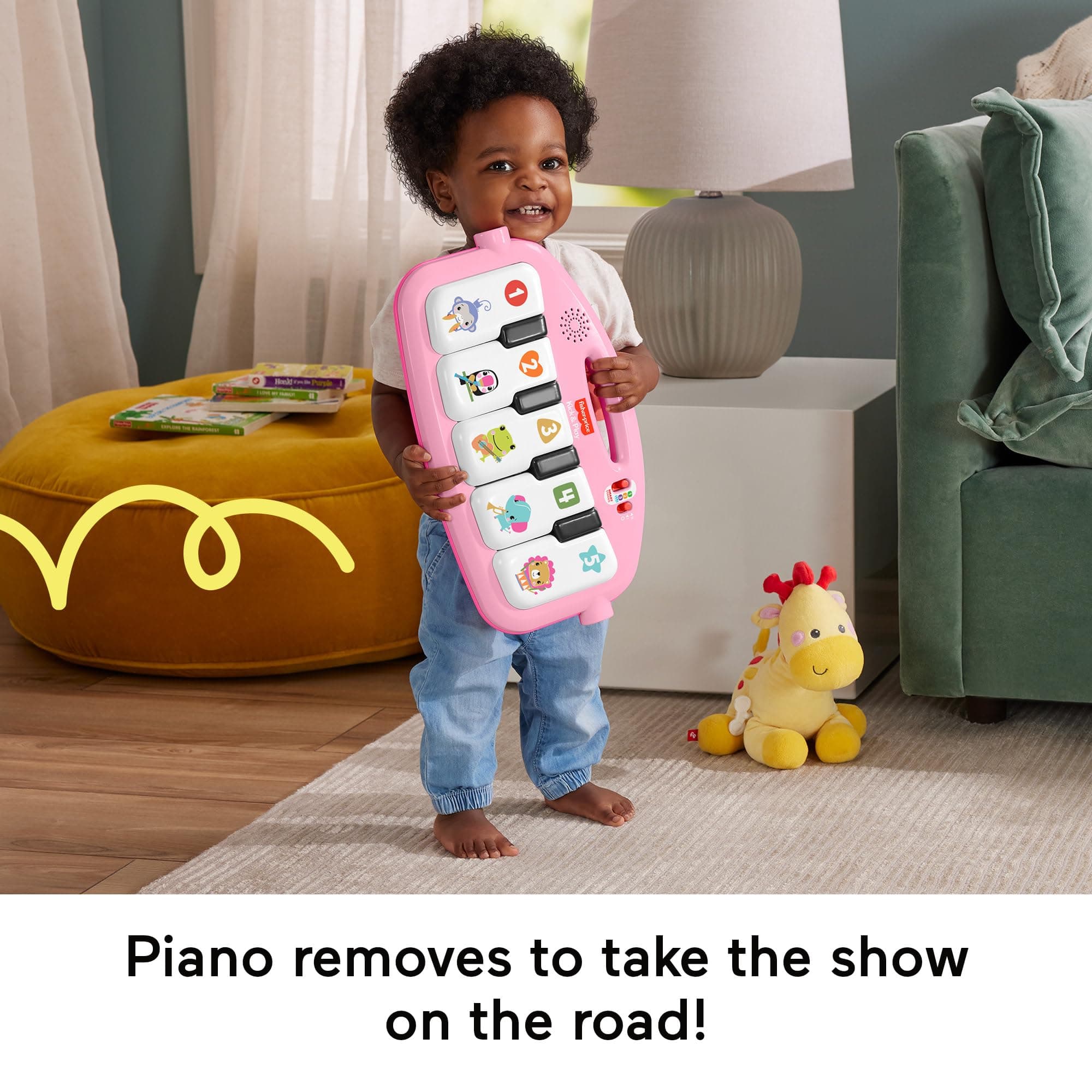 Fisher-Price Baby Activity Mat Glow and Grow Kick & Play Piano Gym, Portable Musical Toy with Smart Stages Learning, Ages 0+ Months, Pink, Queens English Version thumbnail 5