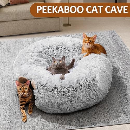 ZVBEK Cat Tunnel with Cat Bed for Indoor Cats, Under Christmas Tree Soft Plush Peekaboo Cat Cave Donut Tunnel, Multifunctional Cat Playground Toys Hideplace for Cats, Kittens, Rabbit, Ferret (Grey) thumbnail 8