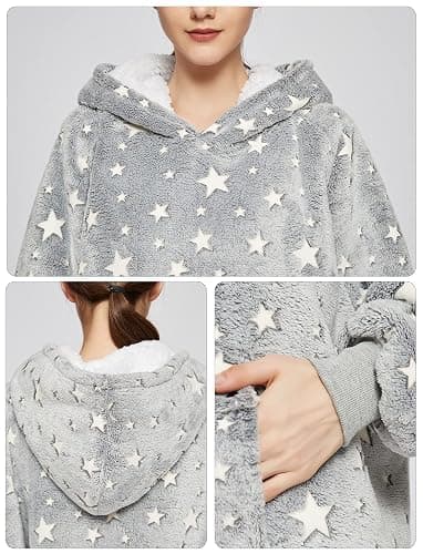 KFUBUO Wearable Blanket Hoodie for Adults Sherpa Glow in The Dark Oversized Sweatshirt Blanket with Pockets Cute Birthday Gifts for Women thumbnail 6