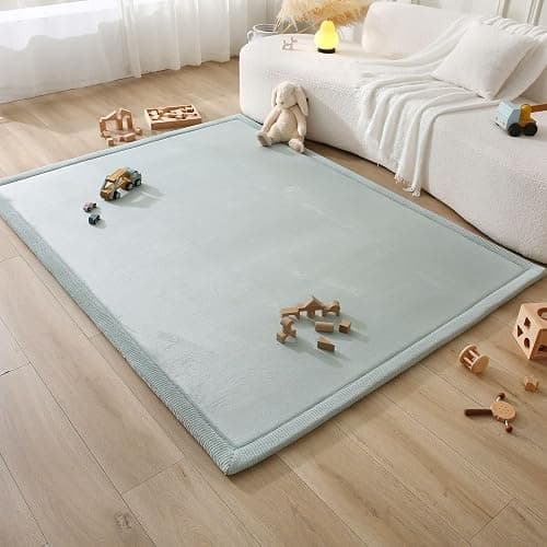 Stylish Coral Velvet Baby Play Mat for Floor 60" x 80" Green – Soft 1" Thick High-Density Memory Foam Nursery Rug,Kids Rug with Non-Slip Backing for Crawling & Playing, Playroom Rug, Kids Carpet thumbnail 7
