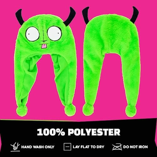 Invader Zim Beanie Hat, Gir Men's Cuffed Peruvian Winter Knit Cap with 3D Horns, Green, One Size thumbnail 5
