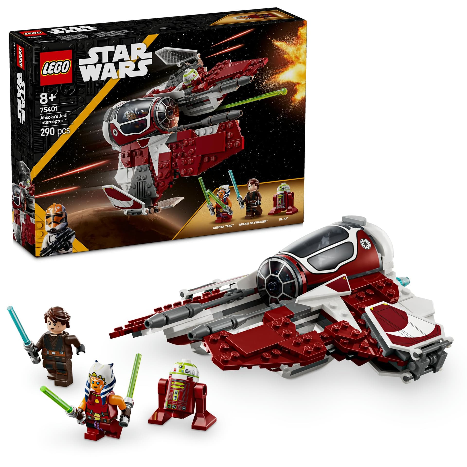 LEGO Star Wars Ahsoka’s Jedi Interceptor Building Toy for 8+ Year Old Boys & Girls, Set Features 2 Minifigures with Lightsabers and Droid Figure for The Clone Wars Fans, Buildable Kids Toy 75401 - Image 1