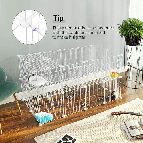 SONGMICS 2-Floor Metal Pet Playpen, 36 Grid Panels, Customisable Cage Enclosure for Small Animals, Guinea Pigs Hamster Runs, Rabbit Hutches, Includes Mallet, Indoor Use, 143 x 73 x 71 cm, White LPI02W thumbnail 2