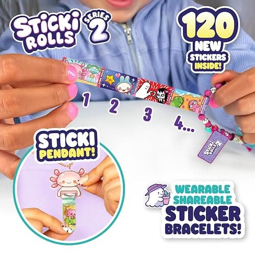 Sticki Rolls Pendant Pack | 120 Exclusive Wearable Shareable Stickers with Pendant and Bracelet | Collect and Share | Ages 5 and Up | Series 2 - Booboo thumbnail 2
