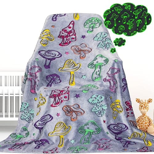 Gdindff Glow in The Dark Mushroom Blanket, Mushroom Gifts for Women Girls, Mothers Day Presents for Mom, Graduation Gifts for Kids Preschool Kindergarten, Cottagecore Mushrooms Decor Throw 50"x60" - Image 1