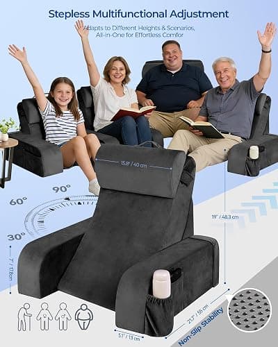 Kayfia Reading Pillow with 30-90° Stepless Adjustable Angle & Height, 2 in 1 Back Wedge Pillow for Bed Sitting up, Backrest Pillow for Reading/Gaming/Working in Bed or Couch, Medium, Black thumbnail 2