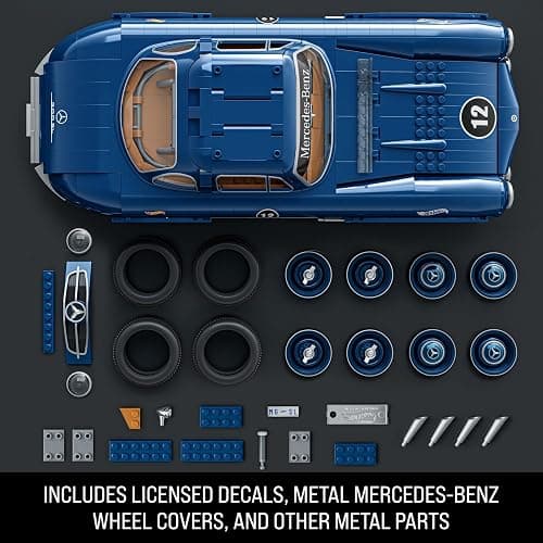 Mattel Brick Shop Hot Wheels Premium Series Building Set, Mercedes-Benz 300 SL with 1600 Pieces, Realistic Details and Metal Parts, Adult Collectors thumbnail 4