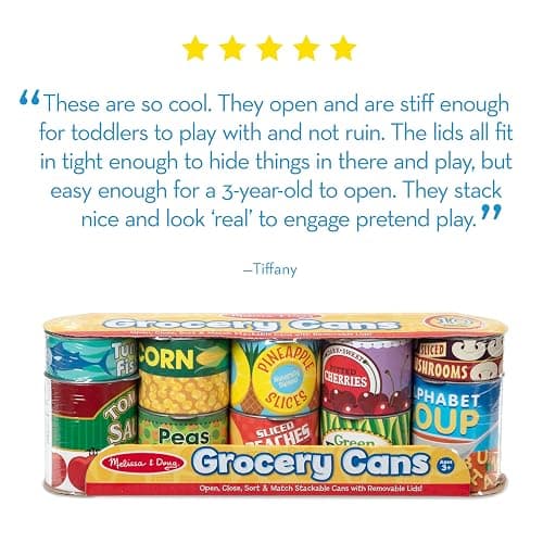 Melissa & Doug Let's Play House, 10 Grocery Cans with Removable Lids, Toy Food & Play Kitchen Accessories, Preschool Learning Toys for Girls & Boys 3+ thumbnail 7