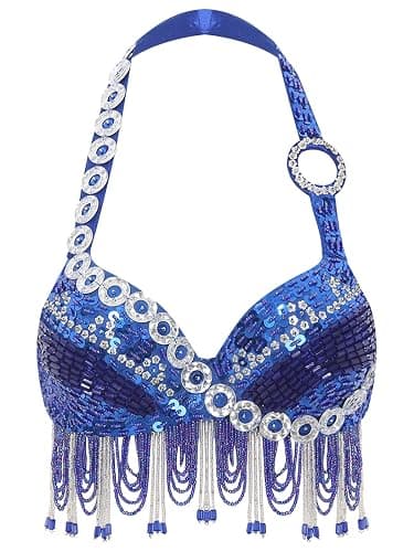 Miutii Women Shiny Sequins Beaded Tassel Underwired Bra Rave Belly Dance Crop Tops Party Clubwear - Image 1