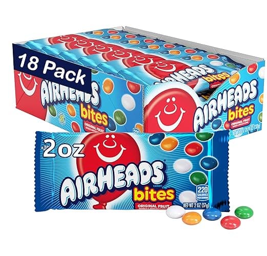 Airheads Candy Bites, Assorted Fruit Flavors, Movie Theater, Party, Concessions, 2oz Packs (Box of 18)