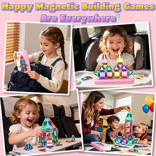 ORZbb Mini Magnetic Tiles Toddler Travel Essentials Set with Case, Magnetic Blocks Building Montessori Educational Learning Sensory Preschool Toys for 3+ Year Old Boys Girls Birthday Gifts thumbnail 7