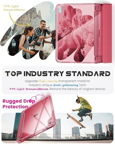 INFILAND Compatible with iPad (A16) 11th Generation 11 Inch 2025 Case, iPad 10th Generation Case 2022 10.9 Inch 2022, Crystal Clear with Slot for Pencil & Charging Adapter, Rose Pink - Watermelon Red thumbnail 3