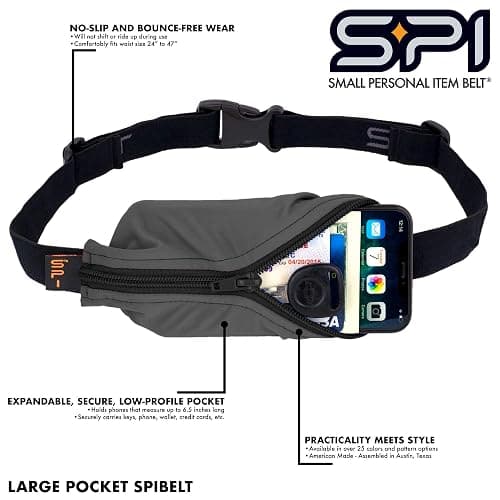 SPIbelt Running Belt Original for Women Men, Phone Holder for Running, Running Fanny Pack, Holder for Phone, Running Waist Pack, Adjustable Waist, [Fits All Phones]. Black with Hot Pink Zipper thumbnail 3