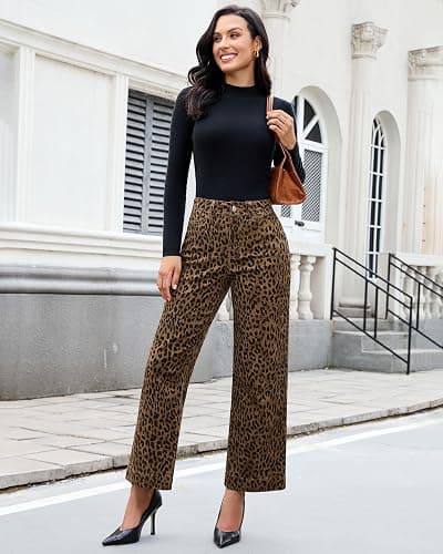 luvamia Wide Leg Jeans Woman Trendy High Waisted Leopard Cheetah Print Ankle Length Stretchy Denim Pants with Pockets thumbnail 7