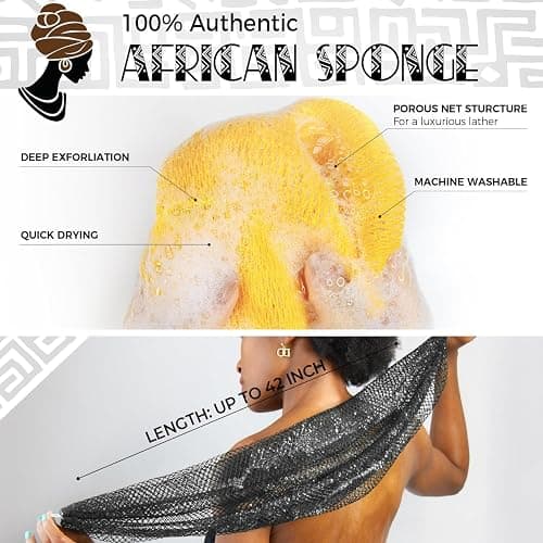 African Net Sponge Authentic - 2 Pieces Exfoliating Body Scrubber Bath Sponge York&Slate - Back Scrubber Washcloth for Shower - Real African Scrub Exfoliator Body Care Bathing Accessorie thumbnail 2