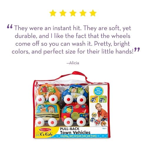 Melissa & Doug K's Kids Pull-Back Vehicle Set - Soft Baby Toy Set with 4 Cars and Trucks, Soft Vehicles Toys for Babies and Toddlers thumbnail 5