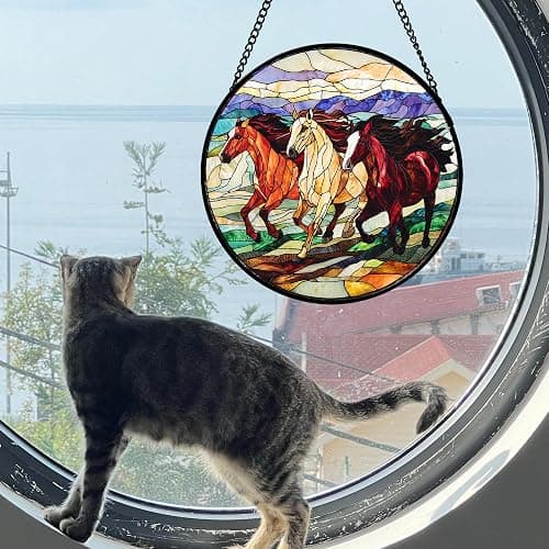Stained Glass Window Hanging 3 Horses Suncatcher Gifts for Women 6.3" | Sun Catcher Decor Birthday Christmas Mothers Day Anniversary Gift for Mom Grandma Nana Wife Mother In Law thumbnail 4