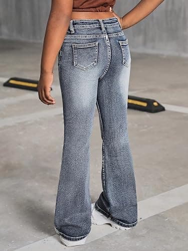 Peakpride Girls Jeans Flare High Elastic Waist Denim Pants Bell Bottom Stretch Cute Y2K Streetwear with Pockets 7-14Y thumbnail 3