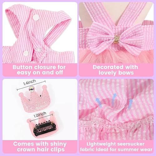 SIMCAPY XXS Dog Clothes Girl, Female Dog Dresses for Small Dogs Girl, Pink Dog Tutu Dress, Sweet Puppy Princes Skirt with Dog Bowknot Clips, Spring Summer Pet Apparel for Toy Poodle Chihuahua Yorkie thumbnail 5