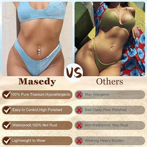 Masedy Pure Titanium Dangle Belly Button Rings for Women Internally Thread Curved Barbell Belly Rings Dangling Navel Rings CZ Flower Navel Piercing Jewelry 6-16mm thumbnail 5
