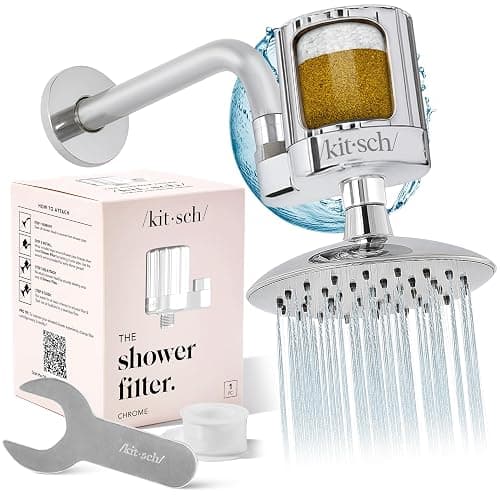 Kitsch Shower Head Filter for Hard Water – Shower Water Filter with KDF-55 & Calcium Sulfite, Helps Reduce Chlorine & Impurities, Water Softener- Bathroom Accessories for Healthier Hair & Skin- Chrome - Image 1
