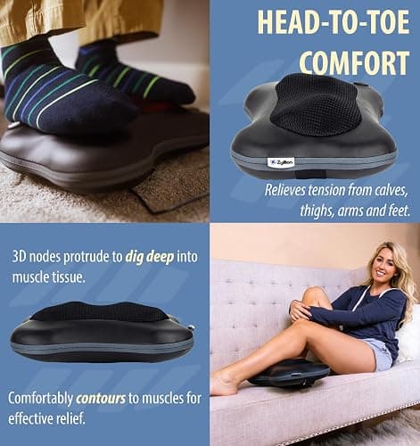 Zyllion Shiatsu Back and Neck Massager with Heat - 3D Electric Kneading Deep Tissue Massage Pillow for Muscle Pain Relief, Black, ZMA-13 thumbnail 7