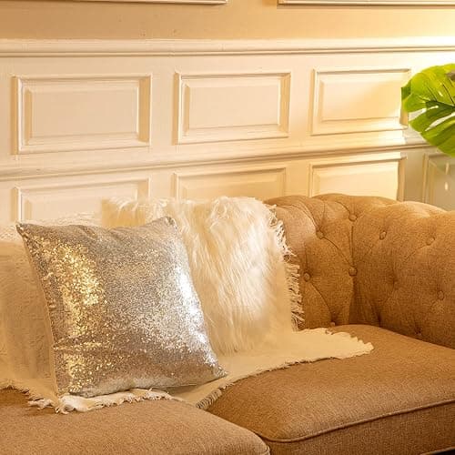 Irenare 4 Pcs Sequin and Fluffy Pillow Covers Winter Throw Pillow Cases Soft Cushion Cover for Couch Bed Sofa Xmas Day(18 x 18 Inch,White, Silver) thumbnail 7