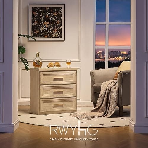 RWYHG Night Stand Set of 2 with 3 Drawer 26" Fluted Wooden Tall Nightstand Metal Handle for Bedroom Living Room Bedside Table Modern Style Furniture Natural thumbnail 8