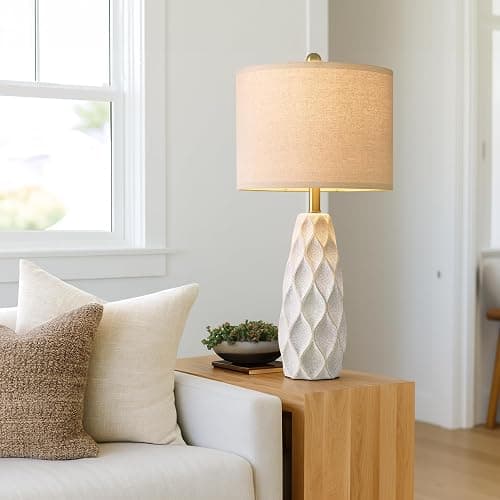 27.5" Ceramic Table Lamps for Living Room Bedroom Lamps Set of 2 Modern Boho Bedside Lamps Night Stands Farmhouse Vintage Large Nightstand Lamp Reading Light Home Office Dorm Desk Deco Gifts, White thumbnail 7