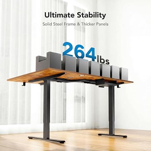 HUANUO Dual Motor 71x48 inch L Shaped Electric Standing Desk with 3 Preset Heights, Electric Height Adjustable Computer Table, 2 Hooks & Cable Tray, Raising Desk for Home Office, Vintage Brown thumbnail 5