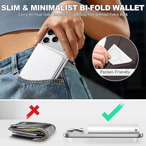 TUCCH for Magsafe Wallet with 6 Card Holders, RFID Blocking [Clear ID Window] PU Leather Men Women Folio Magnetic Phone Wallet for iPhone 17/16/15/14/13/12/Plus/Air/Pro/Pro Max Series, White thumbnail 5