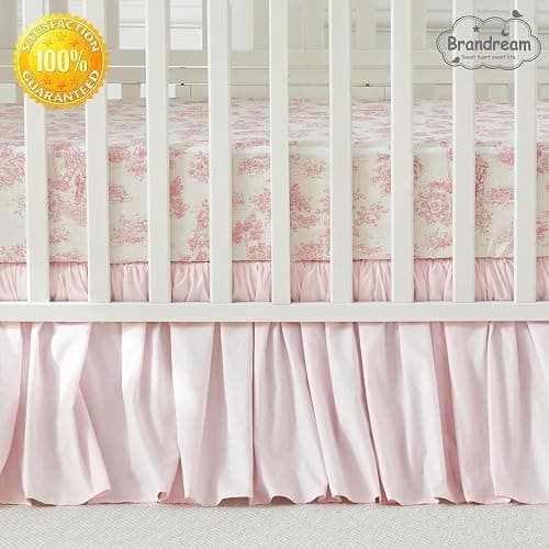 Brandream Baby Crib Sheets for Girls Boys, Fitted Crib Sheet for Standard Crib and Toddler Mattress, Super Soft 100% Cotton Baby Sheet French Country Pink Toile Floral Print, Crib/Toddler thumbnail 4