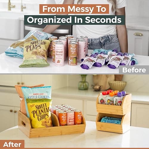 Potato and Onion Storage Bin for Pantry and Kitchen Counter - Ventilated Stackable Bamboo Organizer Baskets with Handles - Multipurpose Organization Containers for Fruit, Vegetable, Pantry - 3 Pack thumbnail 8