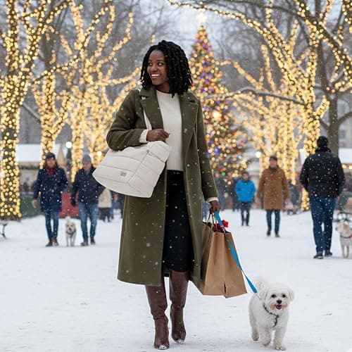 Puffer Dog Travel Bag for Dog Moms – Doggy Diaper Bag with Pet Bowls & Food Storage or Everyday Puffy Tote – Christmas Doggy Mom Gifts for Women – Lightweight, Travel-Ready Gift for Pet Lovers – Beige thumbnail 8
