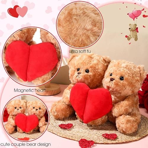 HyDren Valentine's Day Bear 10'' Magnetic Heart Bears 2-Pack – Split Heart Plush Stuffed Animals, Cute Couple Gift for Valentine, Anniversary, Birthday & Friendship Decor thumbnail 4