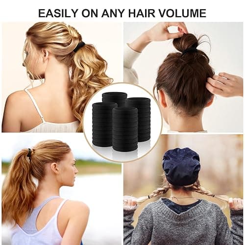 Ayogost Black Hair Ties No Damage 100PCS High Stretching Hair Ties Thick Hair Bands Large Ponytail Holders for Women Girls Thick Heavy Curly Hair thumbnail 6