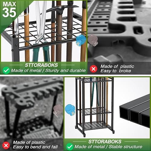 Garden Tool Organizer, Yard Tool Tower Rack for Garage Organization and Storage, Up to 35 Long-Handled Tools/Rakes/Brooms, Heavy Duty Steel Garden Tool Stand for Shed, Outdoor, Black thumbnail 4