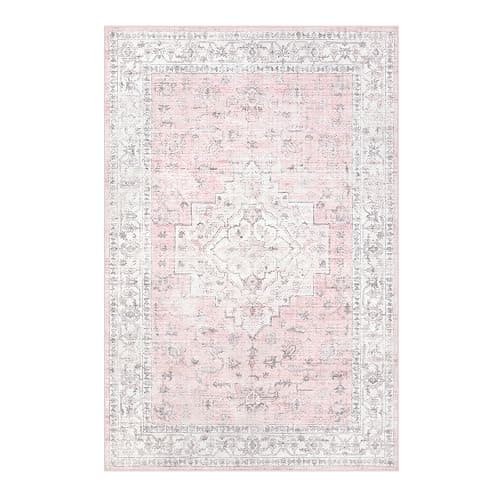 LIVEBOX Pink 6x9 Area Rug for Bedroom Girls, Boho Washable Rugs for Living Room Nursery, Non-Slip Indoor Soft Carpet Low-Pile Farmhouse Carpets for Dining Room Kids Playroom, Pink thumbnail 10