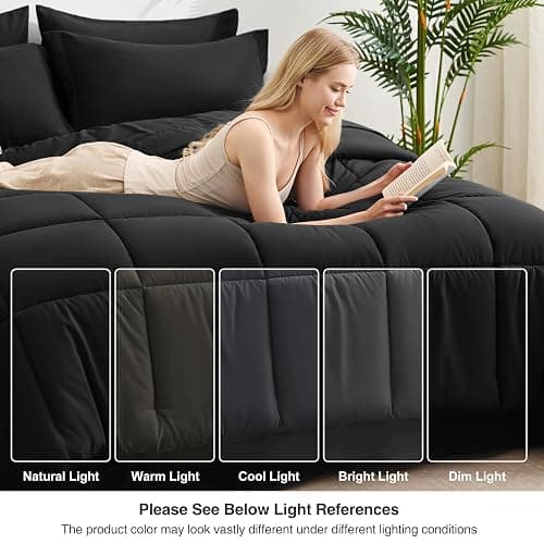 Love's cabin Full Comforter Set Ash Black, 7 Pieces Full Bed in a Bag, All Season Bedding Sets with 1 Comforter, 1 Flat Sheet, 1 Fitted Sheet, 2 Pillowcase and 2 Pillow Sham thumbnail 7