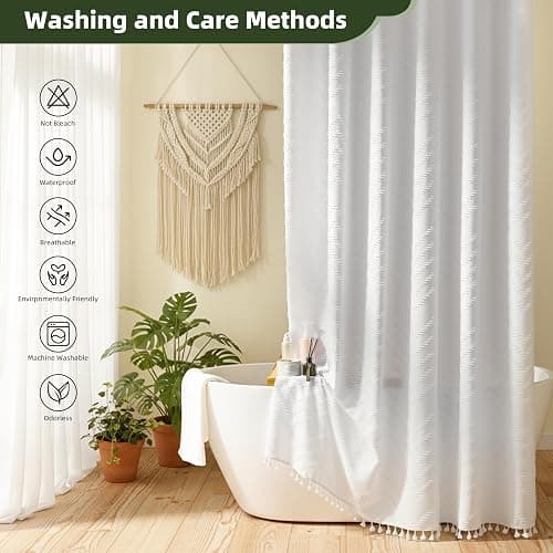 Siiluminisoy White Shower Curtain Fabric Boho Shower Curtain Cloth Textured Tufted Chevron Elegant Shower Curtains Waterproof for Bathroom 72" x 72" thumbnail 6
