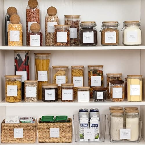 308 Kitchen Pantry Labels for Food Containers, 3 Sizes White Minimalist Labels for Organizing, Food Label for Jars, Storage Bins, Preprinted Waterproof Pantry Label for Containers thumbnail 7